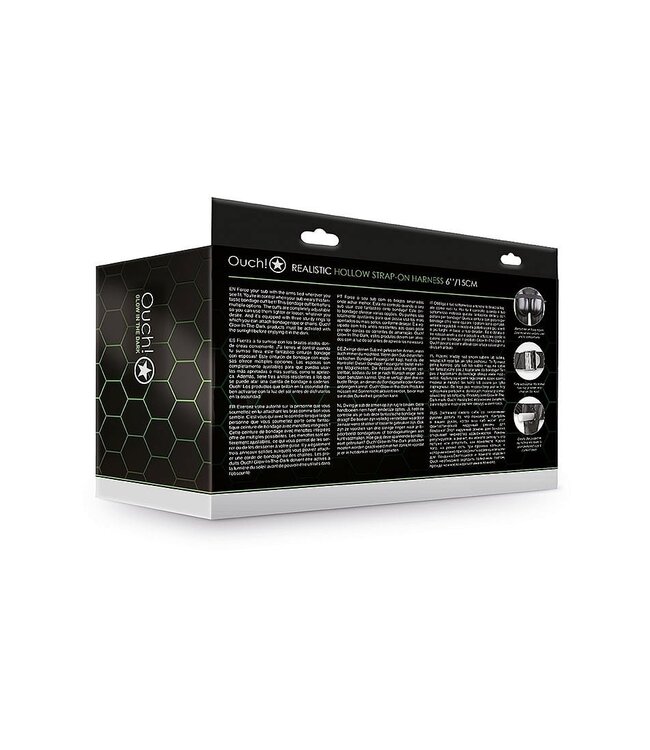 Ouch! Glow in the Dark Siliconen Strap-On Harnas 18 cm Met Verstelbare Elastiek En Glow in the Dark
