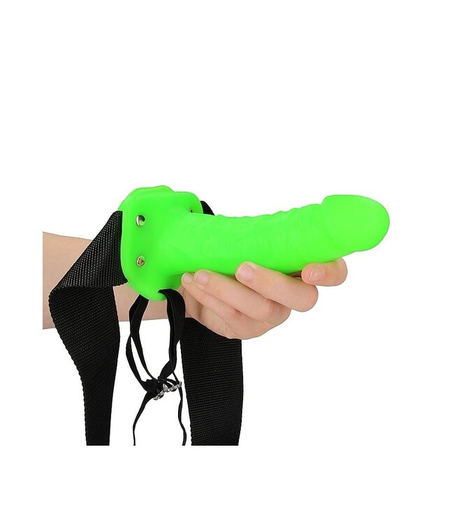 Ouch! Glow in the Dark Siliconen Strap-On Harnas 18 cm Met Verstelbare Elastiek En Glow in the Dark
