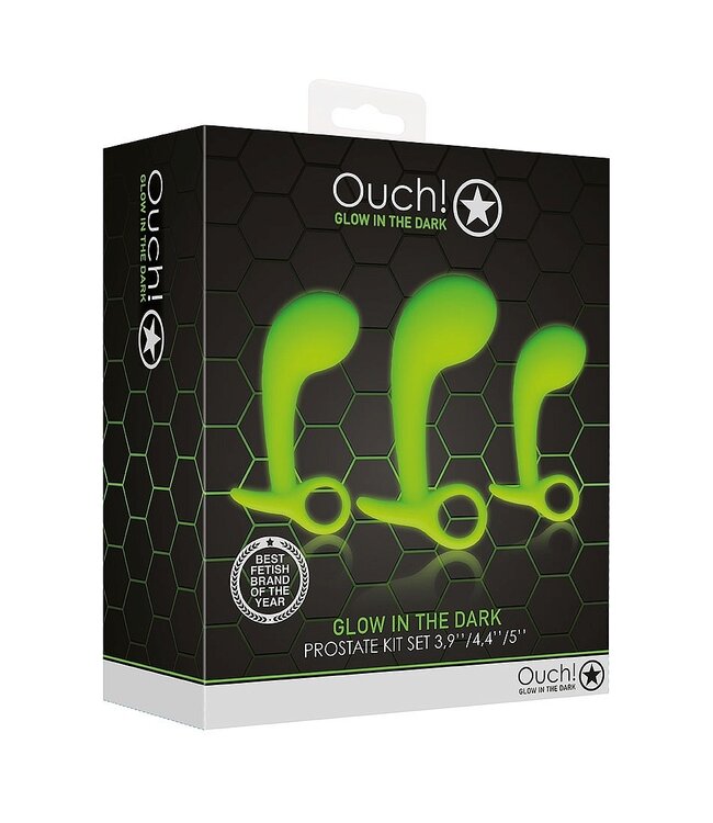 Ouch! Glow in the Dark Glow in the Dark Prostate Pleasure Set - 3 Silicone Butt Plugs