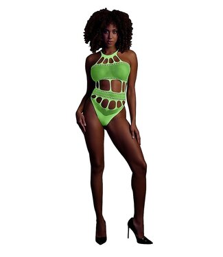 Ouch! Glow in the Dark Neonlingerie Body Met UV-Actieve Griekse Halslijn En Stretchmateriaal