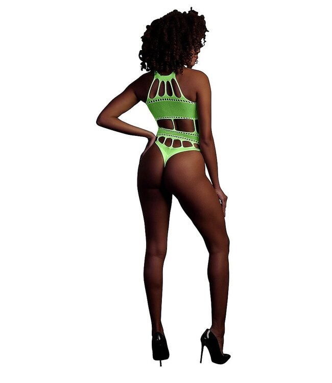 Ouch! Glow in the Dark Neonlingerie Body Met UV-Actieve Griekse Halslijn En Stretchmateriaal