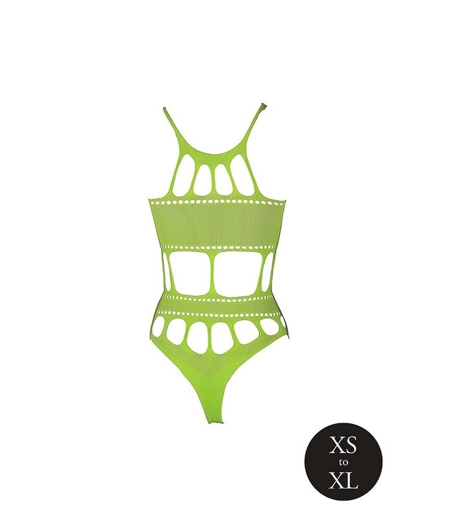 Ouch! Glow in the Dark Neonlingerie Body Met UV-Actieve Griekse Halslijn En Stretchmateriaal