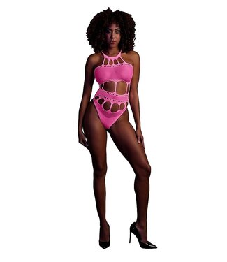 Ouch! Glow in the Dark Neon UV-Actieve Body Met Griekse Halslijn In Roze En Groen – Comfortabel & Rekbaar