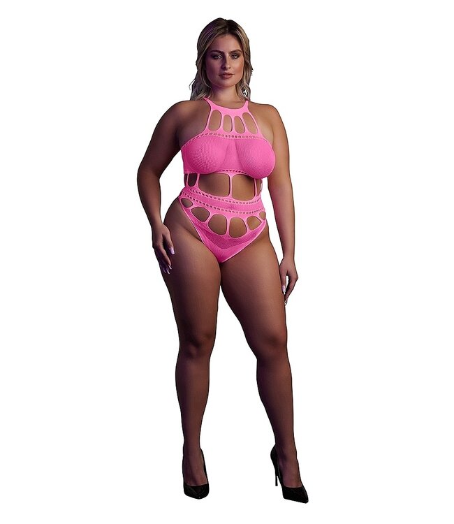 Ouch! Glow in the Dark Neonrosa Lingerie mit Griechischem Ausschnitt – Komfortabel & Auffällig