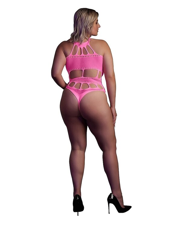 Ouch! Glow in the Dark Neon Pink Greek Neckline Bodysuit - Striking & Comfortable Lingerie