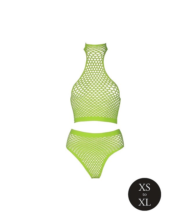 Ouch! Glow in the Dark Neonfarbener Crop-Top und Hochtailliger Slip - Verführerische Lingerie