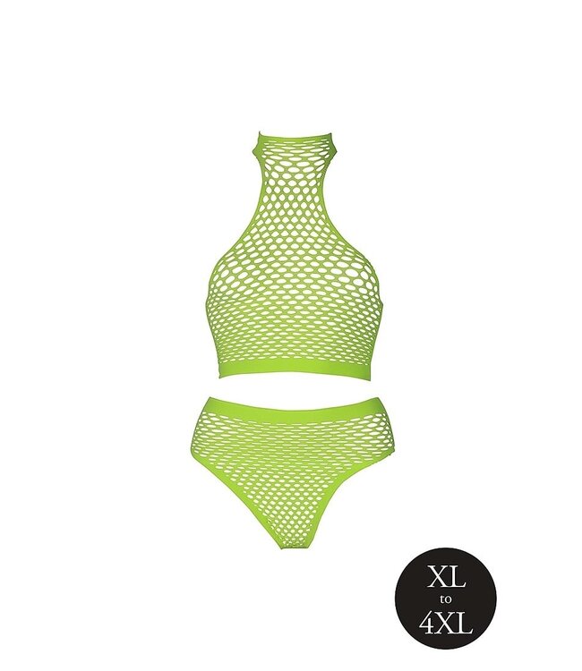 Ouch! Glow in the Dark Neonfarbener Crop-Top und Hochtailliger Slip - Verführerische Lingerie