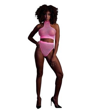 Ouch! Glow in the Dark Neonrosa Crop-Top & Slip – UV-aktive Lingerie für jeden Anlass in Übergrößen