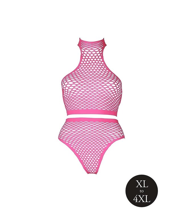 Ouch! Glow in the Dark Neon Pink Turtleneck & Briefs - UV-Activated Plus Size Party Lingerie