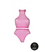 Ouch! Glow in the Dark UV-Actieve Neon Crop Top Met Turtleneck En Hoge Taille Slip – Plus Size