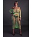 Ouch! Glow in the Dark Neon Groen UV-Actieve Off-Shoulder Crop Top Met Lange Mouwen En Rok