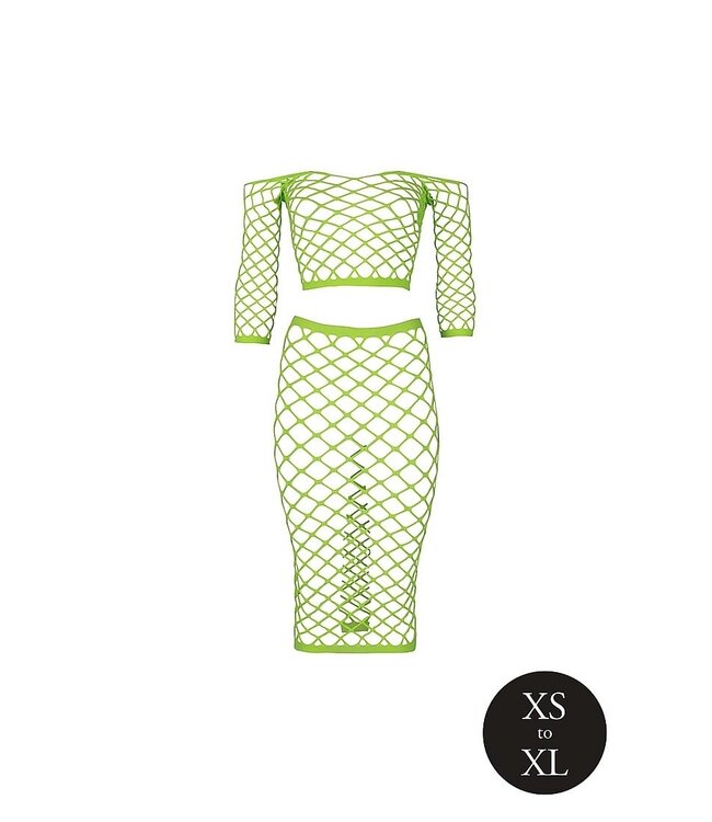 Ouch! Glow in the Dark Neon Green Off-Shoulder Crop Top & Long Skirt Set - Ouch! By Shots