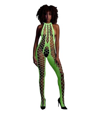 Ouch! Glow in the Dark Neon Grüner Bodystocking mit Neckholder Plus Size | Ouch! Shots