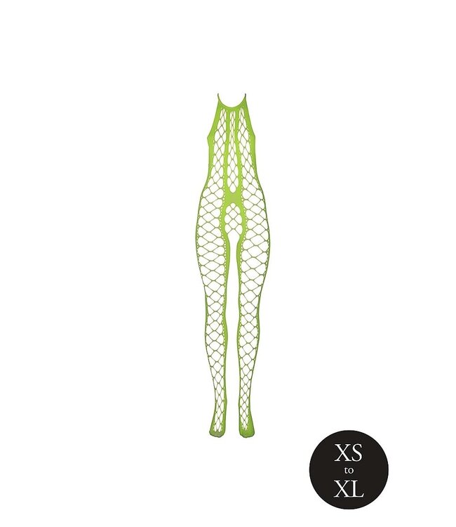 Ouch! Glow in the Dark Plusmaat Neon Halterneck Bodystocking Met UV-Actieve Stof Groen
