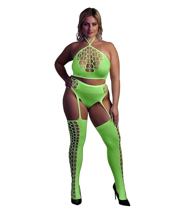 Ouch! Glow in the Dark Neon-Lingerie: Sexy Crop-Top & Strümpfe in Übergrößen für Partynächte