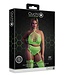 Ouch! Glow in the Dark Neon UV-Reactive Tweedelige Lingerie Set Met Crop Top En Jarretelkousen Plus Maten