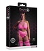 Ouch! Glow in the Dark Neon Pink Plus Size Lingerie Set: Crop Top & Stockings for Parties