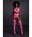 Ouch! Glow in the Dark Neon Roze UV-Actieve Plus Size Lingerie Set Met Crop Top En Jarretelkousen