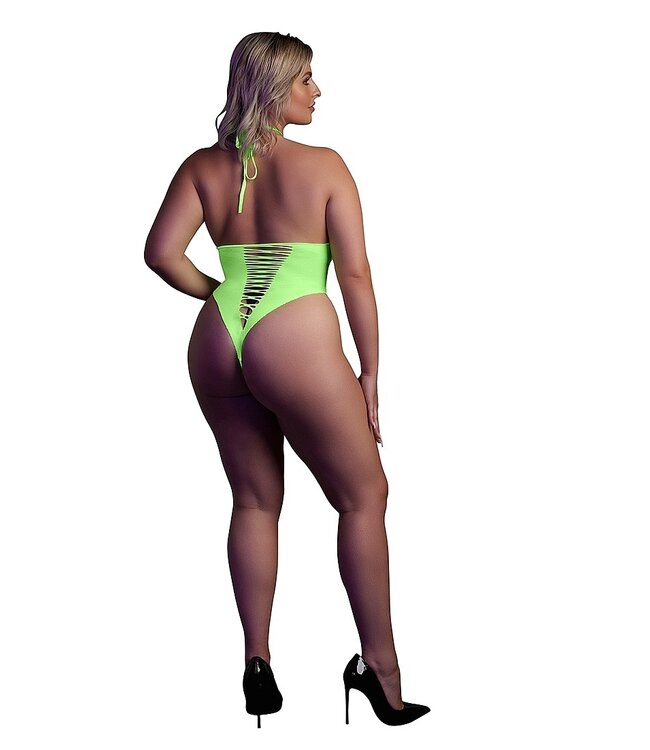 Ouch! Glow in the Dark UV-Active Neon Green High-Cut Bodysuit | Ouch! By Shots