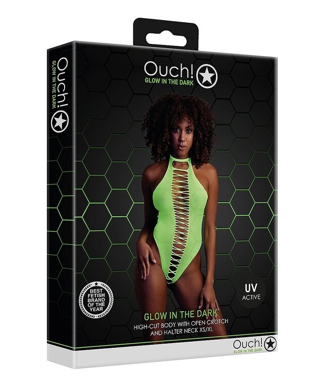 Ouch! Glow in the Dark UV-Active Neon Green High-Cut Bodysuit | Ouch! By Shots