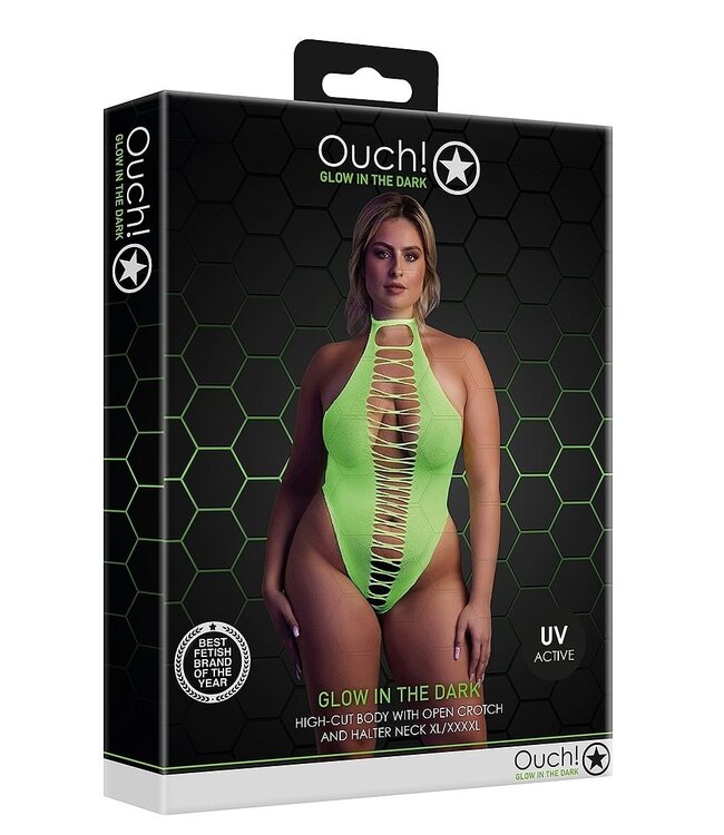 Ouch! Glow in the Dark UV-Actieve Neon Groen High-Cut Body Met Open Kruis | Ouch! By Shots