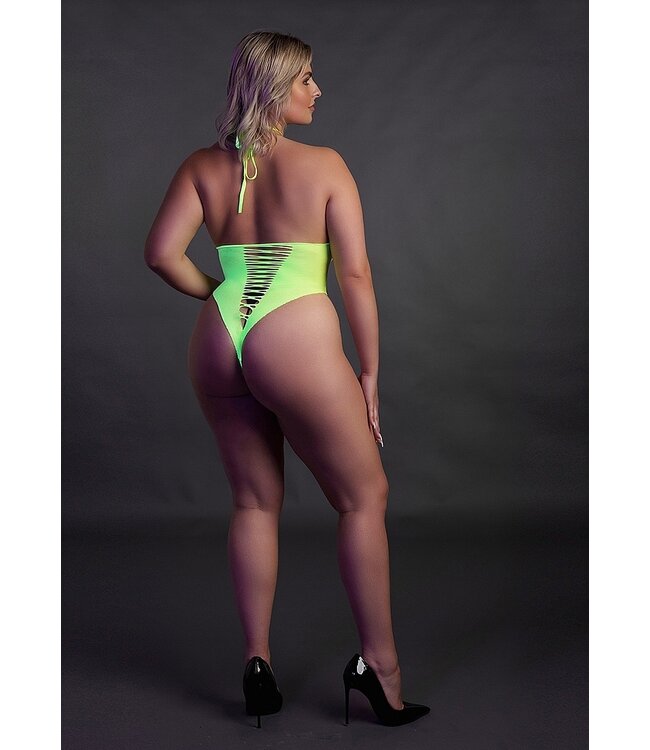 Ouch! Glow in the Dark UV-Actieve Neon Groen High-Cut Body Met Open Kruis | Ouch! By Shots