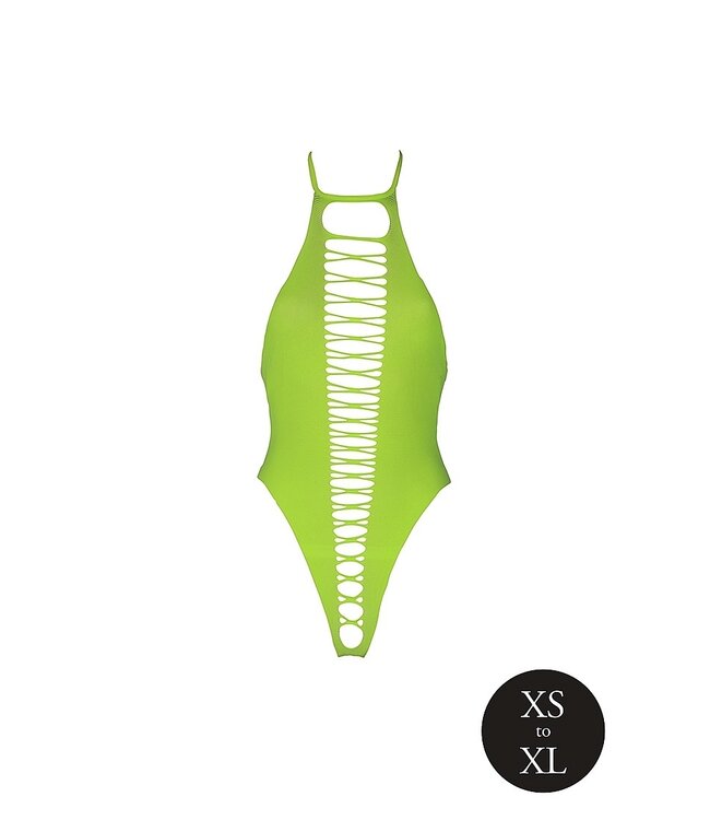 Ouch! Glow in the Dark UV-aktiver Hoch geschnittener Body in Neongrün | Sexy Neon-Lingerie