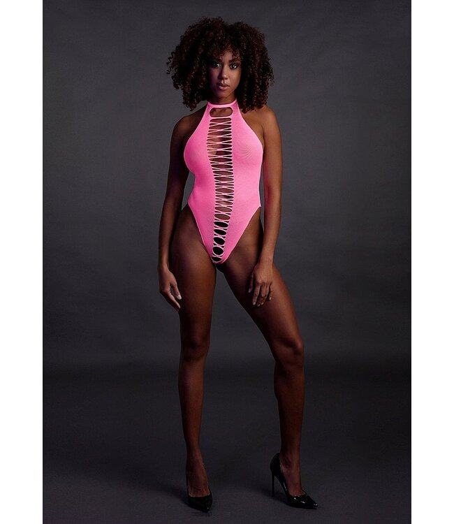 Ouch! Glow in the Dark Neonrosa Hochschnitt Body | Plus Size Lingerie XS-XXXL für den Wow-Effekt