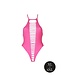 Ouch! Glow in the Dark UV-Actieve High-Cut Body Neonroze Met Halternek Plus Size Lingerie