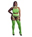 Ouch! Glow in the Dark UV-Actieve Neon Tweedelige Crop Top Set Met Jarretel En Kousen