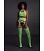 Ouch! Glow in the Dark UV-Actieve Neon Tweedelige Crop Top Set Met Jarretel En Kousen