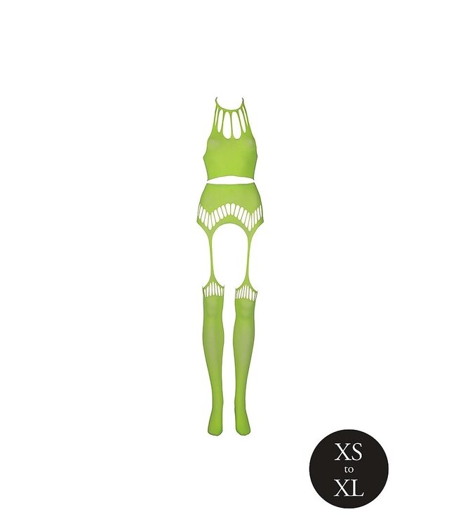 Ouch! Glow in the Dark UV-Active Neon Two-Piece Set with Crop Top & Stockings - Party Ready!