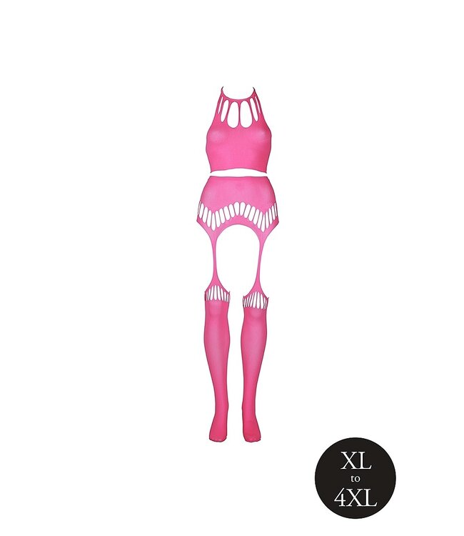 Ouch! Glow in the Dark Neon Crop Top & Jarretel Kousen Set Met UV-Actieve Materialen