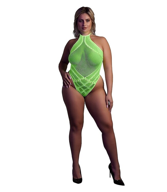 Ouch! Glow in the Dark Neon-Lingerie Neckholder in Grün – Auffällig & UV-Aktiv für Partys!