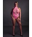 Ouch! Glow in the Dark Plus Size Neonroze UV-Actieve Body Met Halternek | Elastaan & Nylon