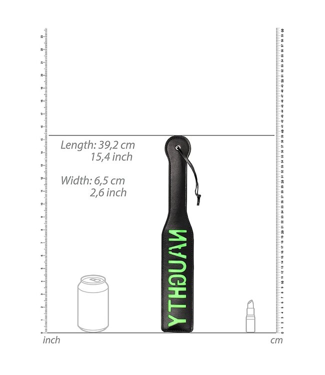 Ouch! Glow in the Dark Glow in the Dark Bondage Paddle – Fluorescerend Neon Groen Met Omgekeerd NAUGHTY-Logo
