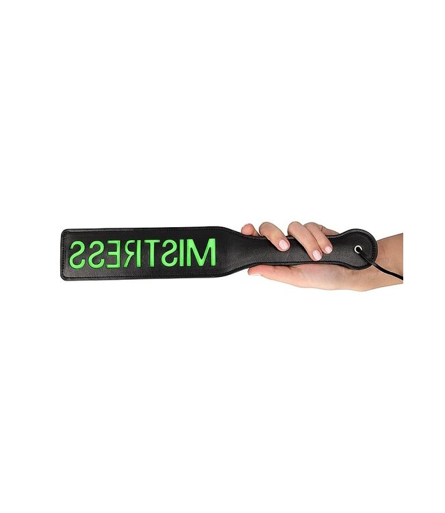 Ouch! Glow in the Dark Ouch! Shots Bondage Peddel Neon Groen Glow In The Dark Met Omgekeerde Tekst