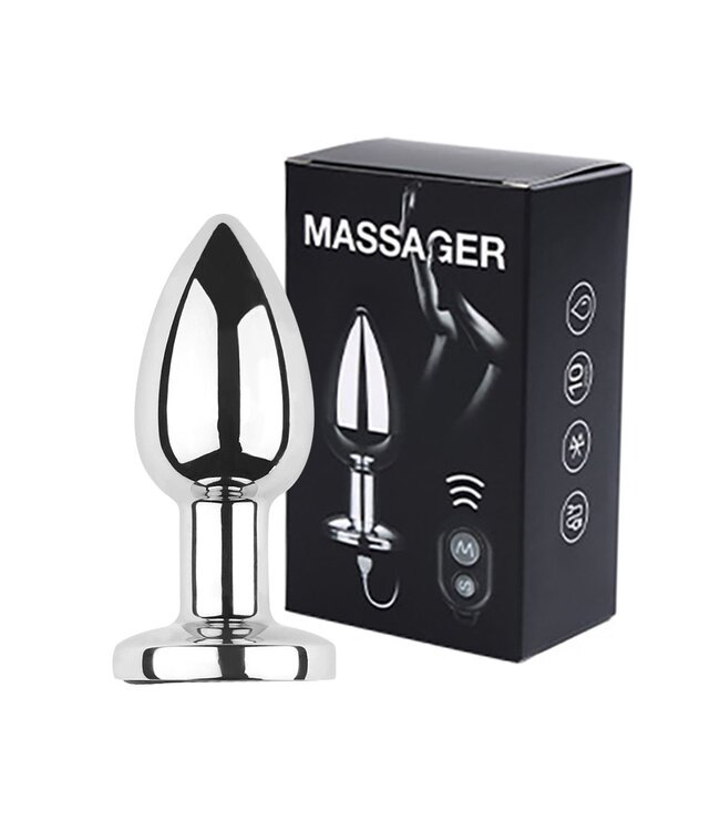 Stalen Vibrerende Butt Plug Medium Met Afstandsbediening En 7,9 Cm Lengte
