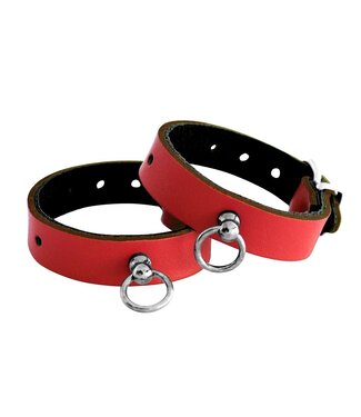 Elegant Red Leather Mini O-Ring Handcuffs for Safe BDSM Play