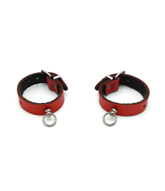 Elegant Red Leather Mini O-Ring Handcuffs for Safe BDSM Play
