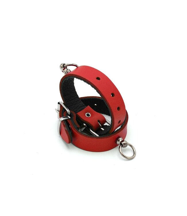 Elegant Red Leather Mini O-Ring Handcuffs for Safe BDSM Play