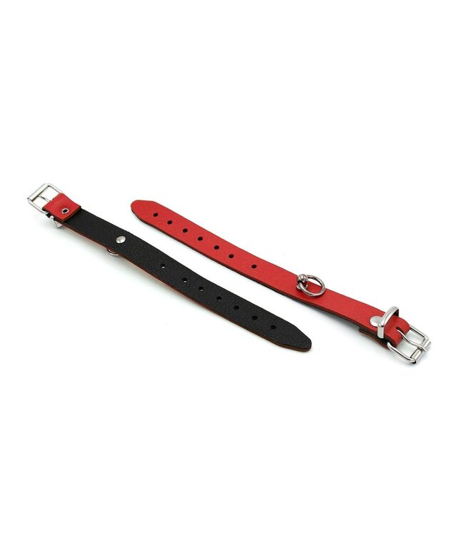Lederen Mini Handboeien Met O-Ring Rood Verstelbaar Voor BDSM Bondage