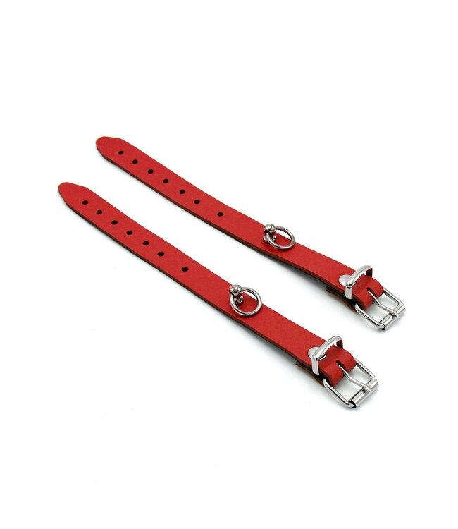 Elegant Red Leather Mini O-Ring Handcuffs for Safe BDSM Play