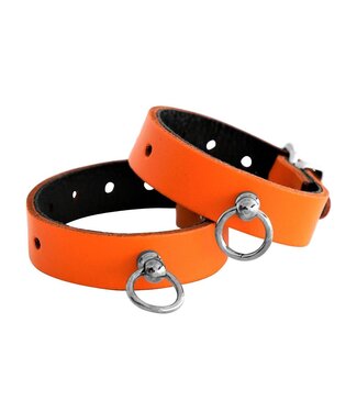 Elegant Orange Leather Mini O-Ring Handcuffs - Adjustable BDSM Play