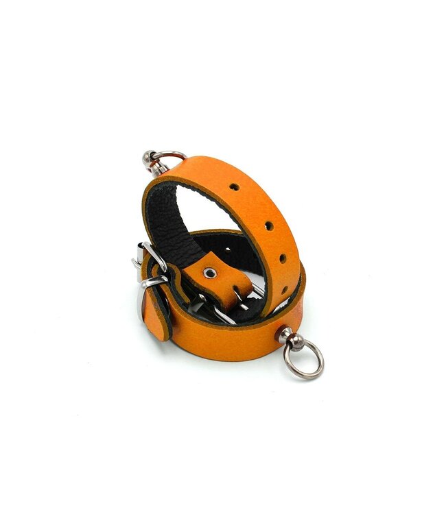 Mini Lederen Handboeien Met Verstelbare Oranje O-Ring Voor BDSM