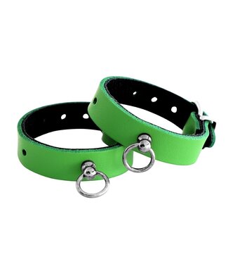 Lederen Mini Handboeien Zonder Ketting Met O-Ring Groen Voor BDSM