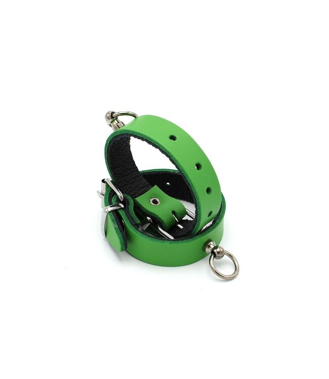 Elegant Green Mini O-Ring Leather Handcuffs for Versatile BDSM Play