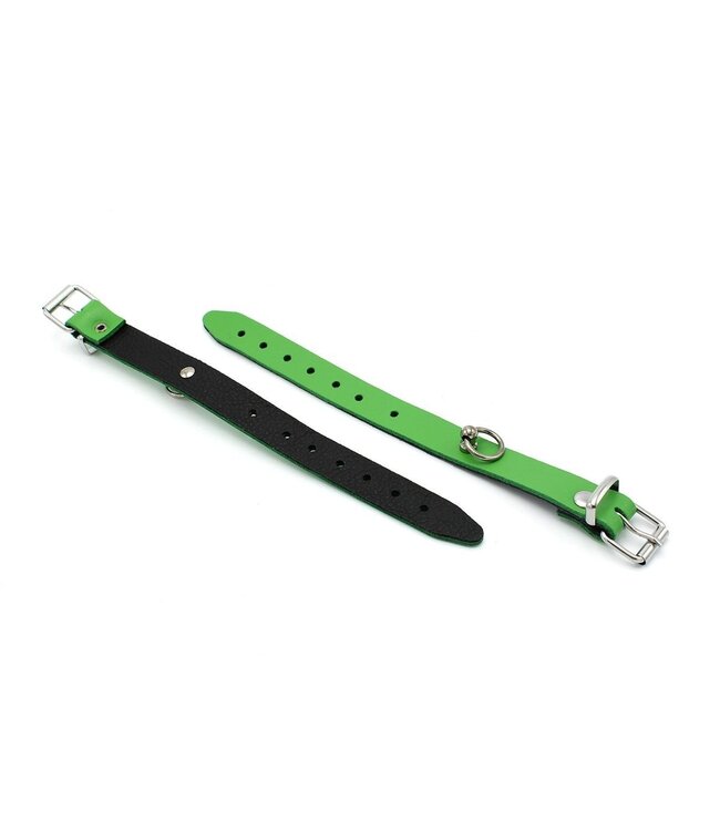 Elegant Green Mini O-Ring Leather Handcuffs for Versatile BDSM Play