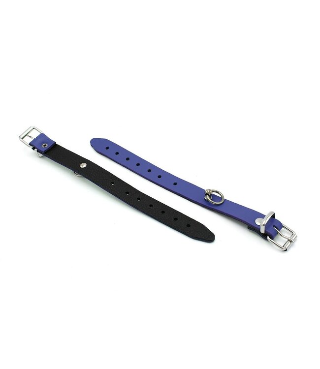 Elegant Blue Leather Handcuffs Mini O-ring - Adjustable BDSM Gear