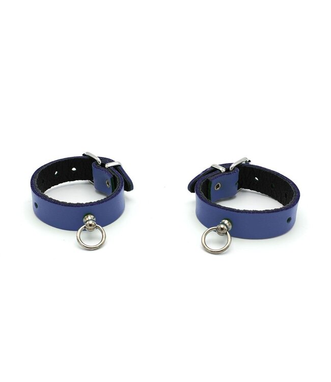 Elegant Blue Leather Handcuffs Mini O-ring - Adjustable BDSM Gear
